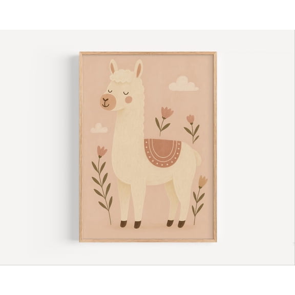 Boho Llama Nursery Poster: Pastel Animal Wall Art, Unframed Poster Size 24x36