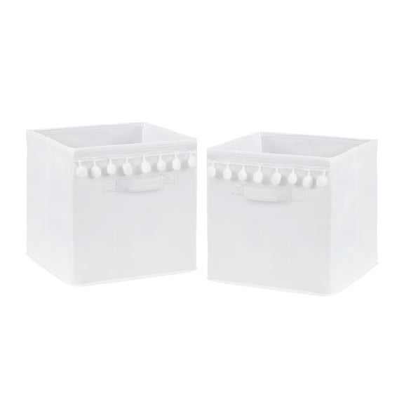 Boho Llama White Pom Pom Fabric Storage Bin (Set of 2) by Sweet Jojo Designs