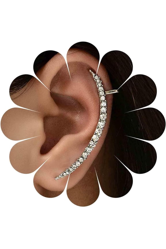 Boho Long Crystal Cuff Wrap Earrings Silver Bar Rhinestone Climber Earring Cz Ear Pins Crawler Earring Cz Wrap Cuff Earrings Jewelry for Women