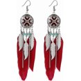 thumbnail image 1 of Boho Long Enamel Feather Dangle Drop Statement Stud Earring for Women Bohemian Ball Beaded Turquoise Tassel Dangling Link Piercing Fish Hook Earrings Ethnic Style Vintage Jhumka Jhumki Party, 1 of 11