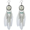 thumbnail image 1 of Boho Long Enamel Feather Dangle Drop Statement Stud Earring for Women Bohemian Ball Beaded Turquoise Tassel Dangling Link Piercing Fish Hook Earrings Ethnic Style Vintage Jhumka Jhumki Party, 1 of 12