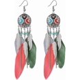 thumbnail image 1 of Boho Long Enamel Feather Dangle Drop Statement Stud Earring for Women Bohemian Ball Beaded Turquoise Tassel Dangling Link Piercing Fish Hook Earrings Ethnic Style Vintage Jhumka Jhumki Party, 1 of 12