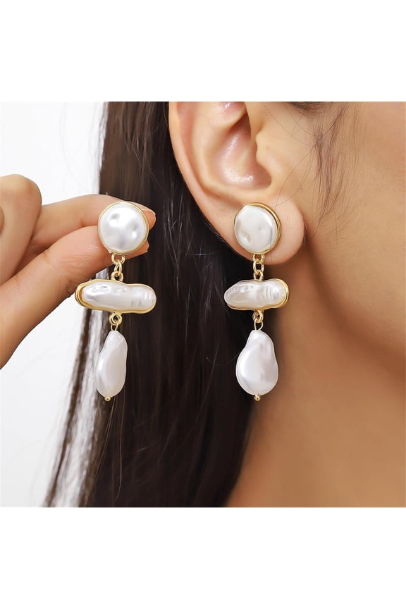 Boho Long Pearl Op Dangle Earrings,Vin E Tiny White Pearl Chain Earrings Handmade Statement Bridal Jewelry For Women[Z4444]