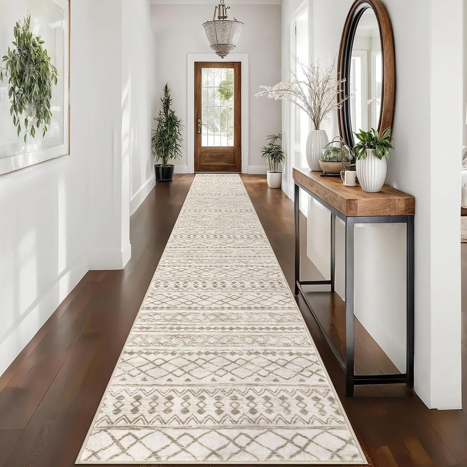 Boho Long Runner Rug 2.6x16 ft Moroccan Beige Washable Non-Slip Non ...