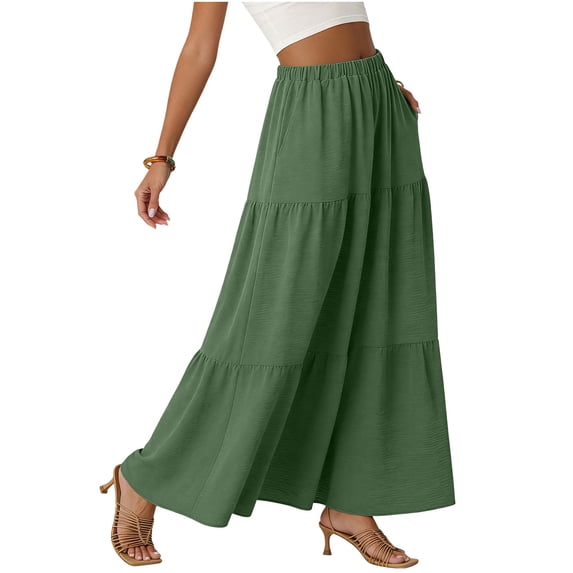 Boho Long Skirts for Women High Waist Flowy Tiered Maxi Skirt with Pocket Casual Basic Weekend Skirt Spring Summer 2026 Beach Vacation Outfits
