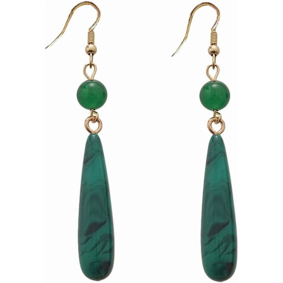 Boho Long Tear Drop Dangle Hook Earrings for Women Colorful Texture Stone Round Teardrop Dangling Statement Earring Fashion Geometric Lightweight Wedding Jewelry