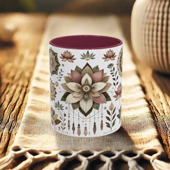 Boho Lotus Mug Mandala Coffee Cup, Spiritual Gift for Women, Yoga Lover Mug