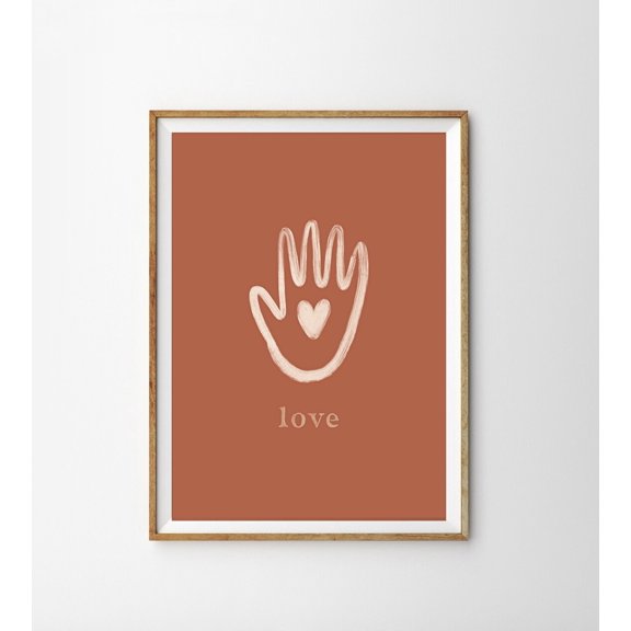 Boho Love Art Nursery Decor Terracotta Burnt Orange Trendy Gender Neutral Sign, Stretched Canvas 12x16in