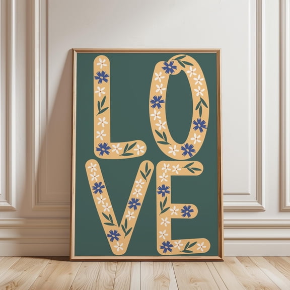 Boho Love Typography Wall Art, Stretched Canvas Size 8x12