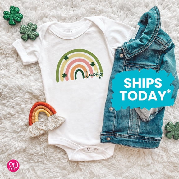 Boho Lucky Rainbow Onesies, Cute Lucky Shirt For Girls, St Patrick'S Day Infant T-Shirt Cool Baby Clothing, Cute Natural Baby Onesie, BABY BODYSUIT LAT 4424