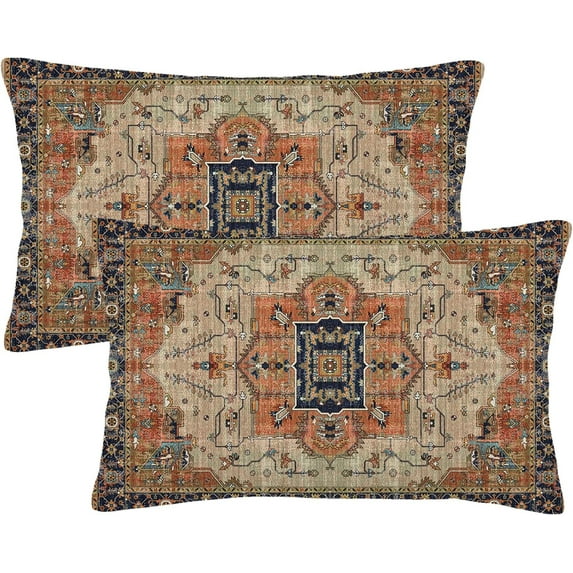 Boho Lumbar Pillow Covers 12x20 Set of 2, Outdoor Aztec Terracotta Retro Carpet Throw Pillow Covers Linen Farmhouse Vintage Decor Cushion Case Bohemian Home Decor for Couch Sofa
