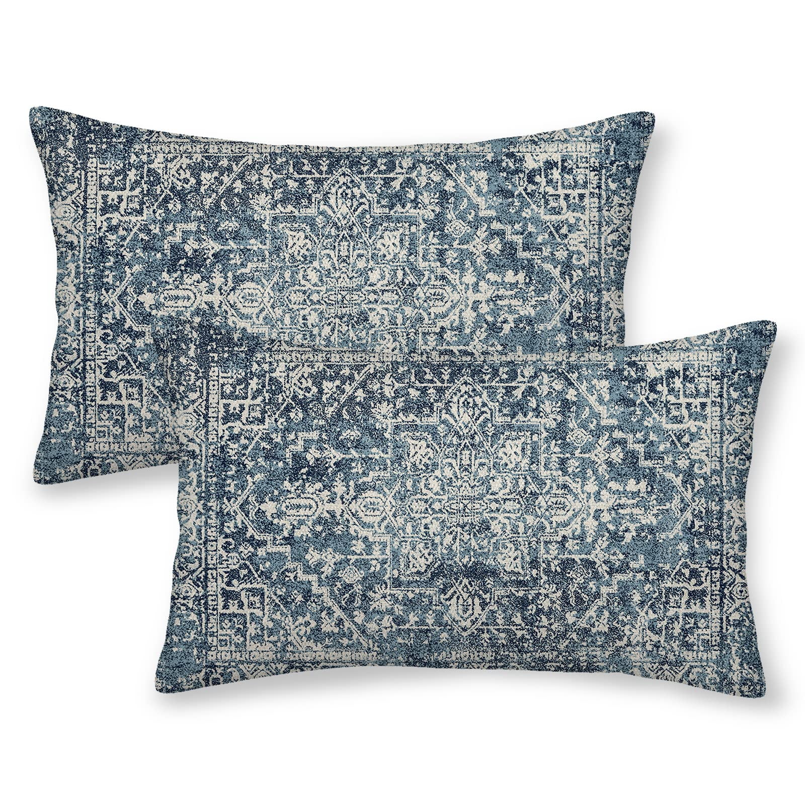 Boho Lumbar Pillow Covers 14x20 Set of 2, Blue Carpet Pattern