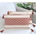 thumbnail image 1 of Boho Lumbar Pillow Covers with Tassels, 12x20 Inches, Rust Brown /Cream Checkered Pattern (Set of 2) | Decorative Rectangular Cushion Covers for Living room Couch, Sofa, Chair Cases, 1 of 8