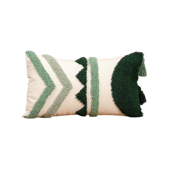 Boho Lumbar Throw Pillow Covers 12x20 Inch, Bohemian Tufted Decorative Pillow Covers with Tassels for Couch Sofa Bedroom Living Room 1 Pack, Green