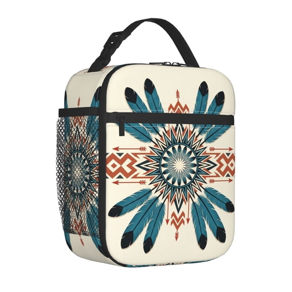 Boho Lunch Box, Eye-Catching Insulated Meal Bag - Portable & Reusable Polyester Food Tote with Abstract Geometric Patterns - Perfect for Camping, Beach Trips - Travel Accessory, Vibrant Bento Carrier