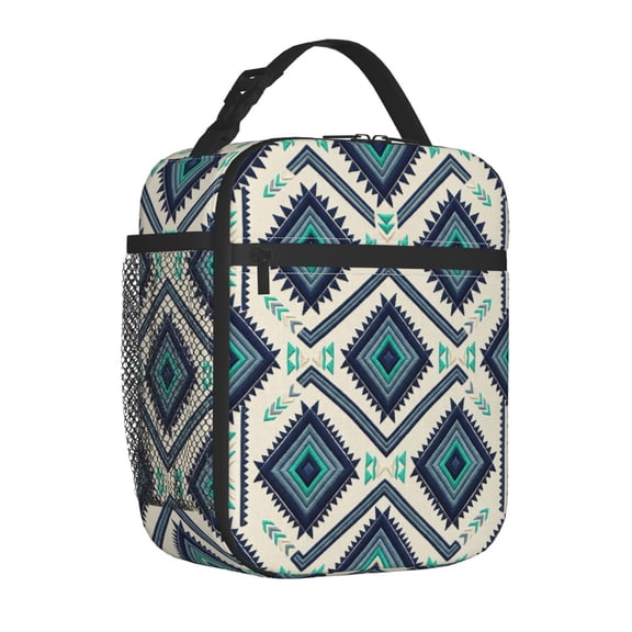 Boho Lunch Box, Versatile Bohemian Thermal Bag - Portable & Reusable Polyester Meal Carrier with Mixed Feather & Geometric Art - Perfect for Daily Work, Picnics, Beach Outings