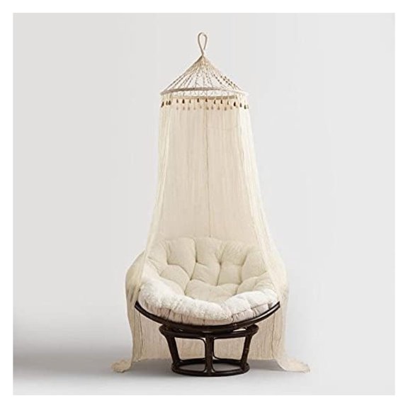 Boho Macrame Canopy 100% Cotton Sheer Decor 24 Inch Diameter 84 Inch Height with Wood Beads for Bedroom Wedding Backdrop Home Wall Hanging Art Piece Ethnic Tassels for Living Room Kitchen D