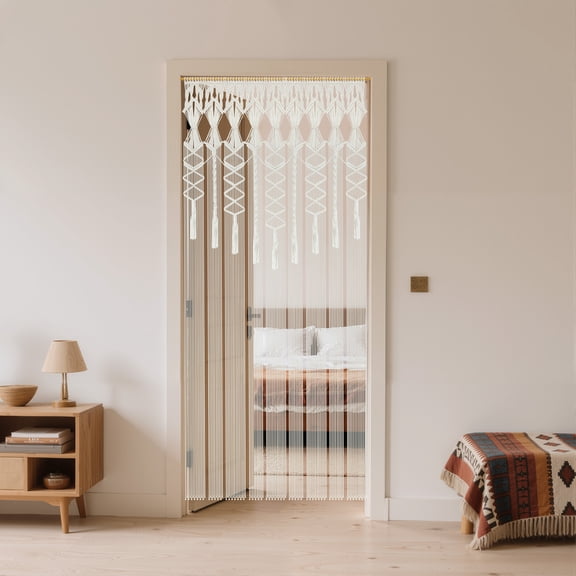 Boho Macrame Curtain,Simple and Elegant Beige Macrame Valance for Doorway Closet Curtains, Wedding Backdrop Decor