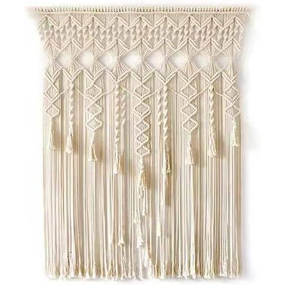 Boho Macrame Curtain for Window Doorway Handmade Large Long Macrame Wall Hanging Simple and Macrame Valance for Doorway Closet Curtains, Wedding Backdrop Decor