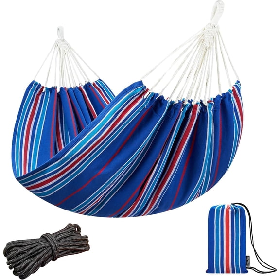 Boho Macrame Double Hammock with Hanging Ropes & Elegant Tassels 86.6x59 Portable Cotton Hammock for Patio Backyard Porch 450LBS Weight Capacity Perfect for Outdoor/Indoor - Beige Color