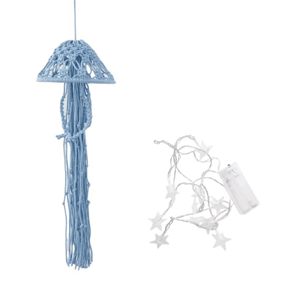 Boho Macrame Dream Catcher Handmade Woven Ornament with String Lights Jellyfish for Hanging Decor D