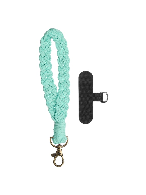 Boho Macrame Keychain, Handmade Wristlet Bracelet Keychain Keyring Holder Key Wrist Lanyard Phone Wrist Strap with T-shaped Pad for Women Girls, Blue