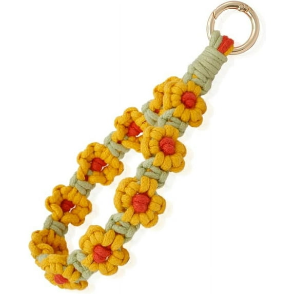 Boho Macrame Keychain Wristlet Keychain Weave Exquisite Keyring Holder Bracelet Handmade Wrist Lanyard for Women