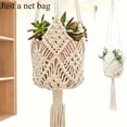 White Rope Netting Boho Macrame Plant Hanger, Woven Hanging Basket Holder With Net Pouch ...