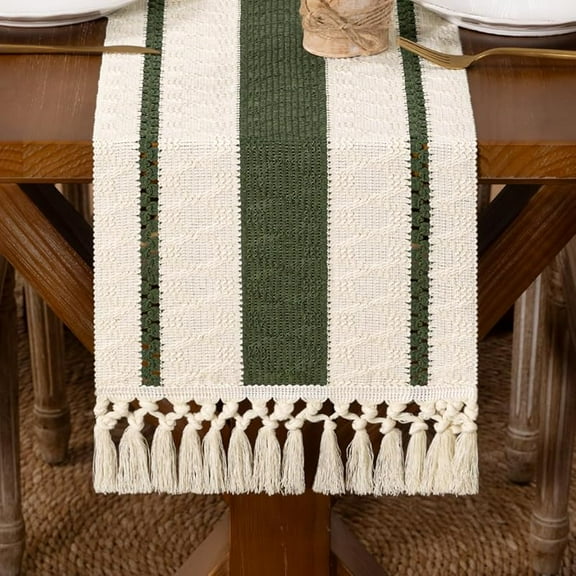 Boho Macrame Table Runner Terracotta Fall Farmhouse Woven Table Runner with Tassels 108 Inches Ivory& Rust Cotton Linen Kitchen Table Centerpiece for Dining Dresser Home Tea Table Decor