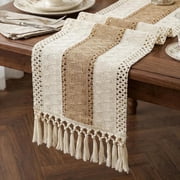 Boho Macrame Table Runner with Tassels, 72 Inches Long Rustic Farmhouse Linen Table for Wedding & Afternoon Tea