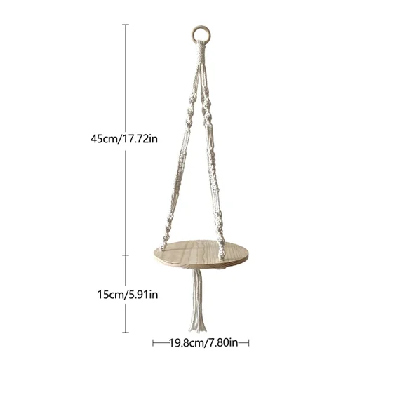 Boho Macrame Tapestry Wall Hanging Shelf Hand Woven Cotton Rope Plant Hanger Wood Floating Shelf Home Living Room Decorations (01)