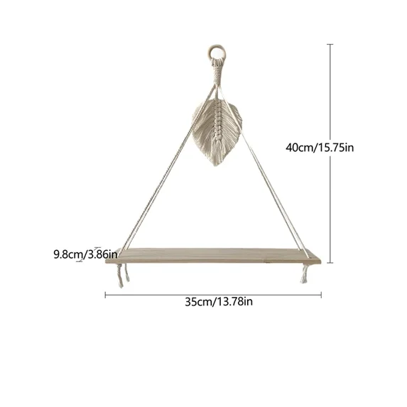 Boho Macrame Tapestry Wall Hanging Shelf Hand Woven Cotton Rope Plant Hanger Wood Floating Shelf Home Living Room Decorations (03)