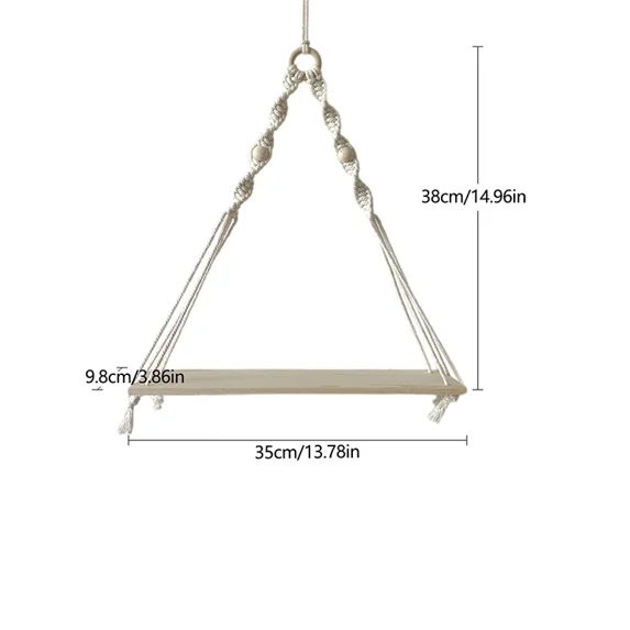 Boho Macrame Tapestry Wall Hanging Shelf Hand Woven Cotton Rope Plant Hanger Wood Floating Shelf Home Living Room Decorations (04)