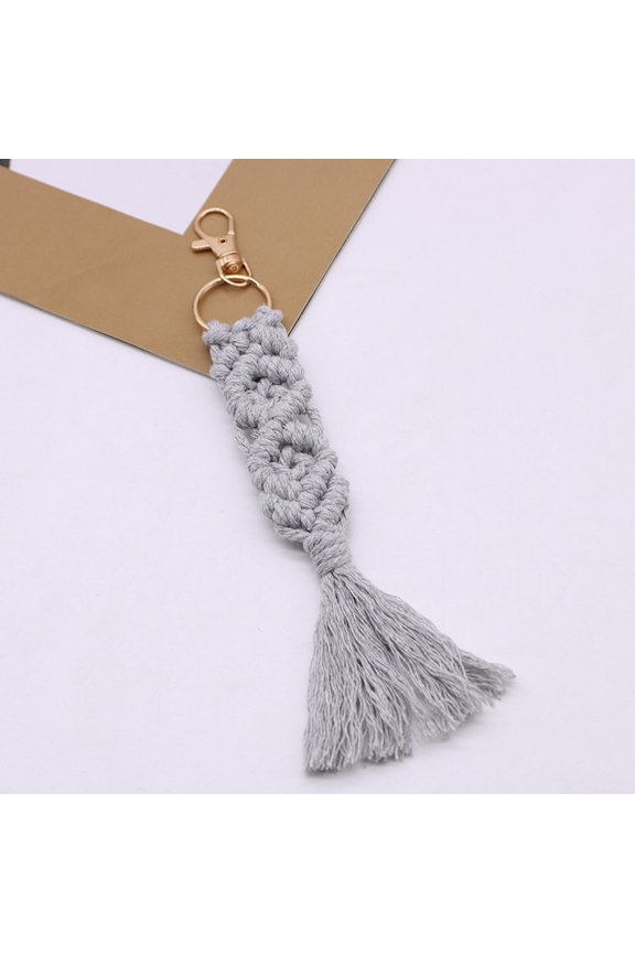Boho Macrame Tassel Keychain with Lobster Clasp, Hand Woven Cotton Woven Key Ring Pendant, Grey Pink Red 3 Colors Available, Minimalist Fringe Bag Charm Key Holder for Women Purse Backpack Decor