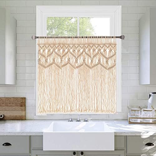 Boho Macrame Textured Cotton Valance - Kitchen Window Curtains & Wall Decor - Macrame Valance - Bathroom Window Curtains, 26" W x 27" L, Neutral$$Home Decor, Kitchen, & Other