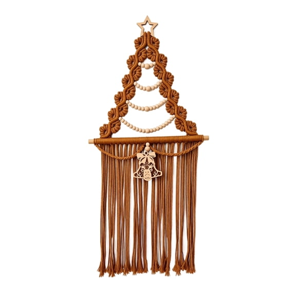 Boho Macrame Wall Hanging, Christmas Tree Macrame Wall Decor for Bedroom Living Room Handmade Woven Brown Holiday Hanging Ornament