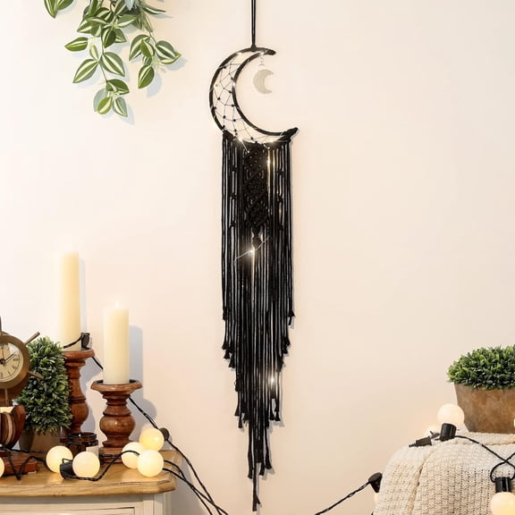 Boho Macrame Wall Hanging, Crochet Moon Star Dream Catcher with Tassel