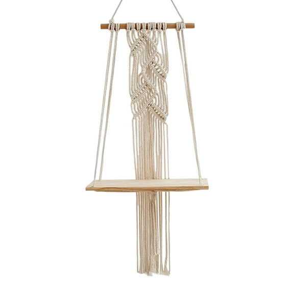 Boho Macrame Wall Hanging Shelf Rack, Tapestry Chic Tassel Decoration Organizer for Wall Ornament Wedding Bedroom Apartment Living Room
