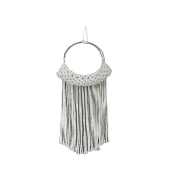 Boho Macrame Wall Hanging with Gold Hoop, Handmade Cotton Tassel Air Plant Holder for Bedroom, Living Room and Wedding Decor 4.72 x 16.9 Inch