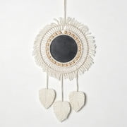 Boho Macrame Wall Mirror Cotton Rope Fringe, Tassel Woven Wall Hanging Dcor