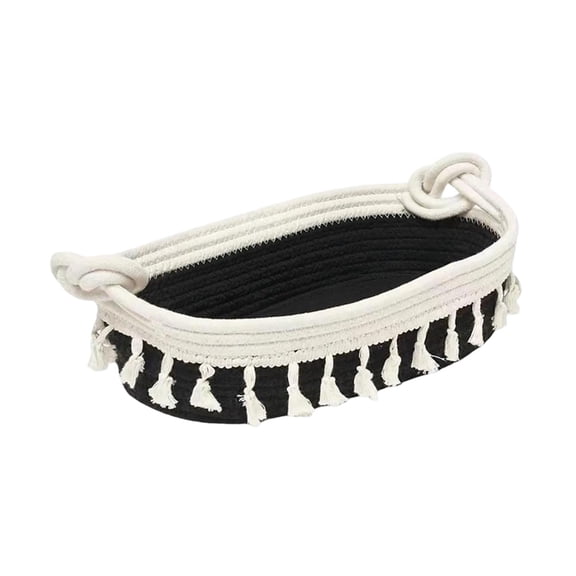 Boho Macrame Woven Rope Storage Basket,Decorative Organizer for Makeup, Perfume, Toiletries--Desk, Bathroom, Bedroom Countertop