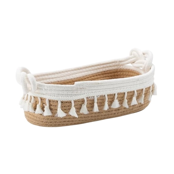 Boho Macrame Woven Rope Storage Basket,Decorative Organizer for Makeup, Perfume, Toiletries--Desk, Bathroom, Bedroom Countertop