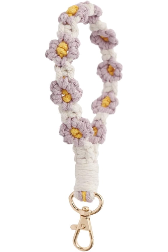 Boho Macrame Wristlet Keychain Handmade Weave Daisy Flower Bracelet Keyring Holder Wrist Lanyard