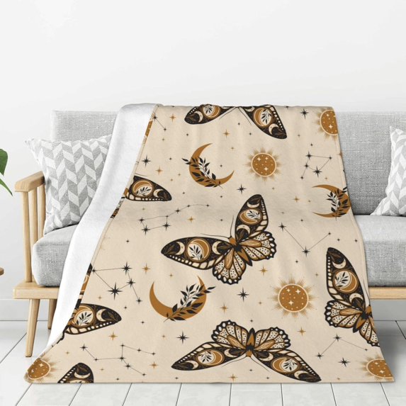 Boho Magic Space Butterflies Background Throw Blanket Ultra Soft Warm All Season Decorative Fleece Blankets for Bed Chair Car Sofa Couch Bedroom 60"X50"