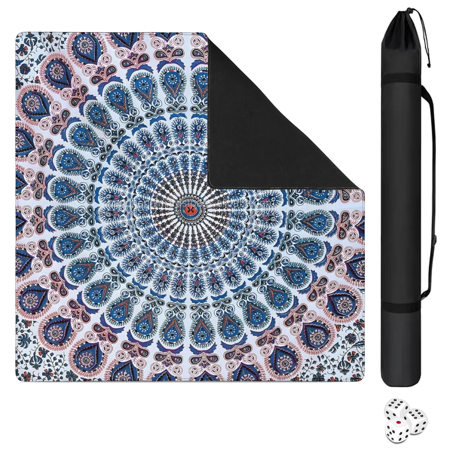 Boho Mahjong Mat for Table, 31.5*31.5in Anti Slip American Mahjong Table Cloth, Noise Reduction, Neoprene Mah jongg Mat with Carrying Bag & 3 Dices, Mahjong Accessories Gift for Board Tile Games Mats