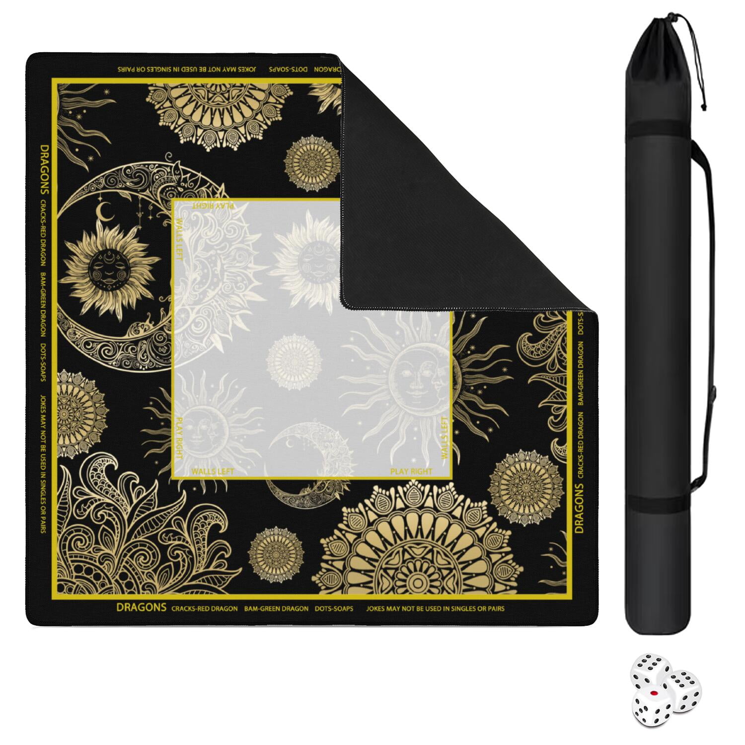 Boho Mahjong Mat with Rules, 31.5*31.5in Anti Slip American Mahjong Mat for Table, Noise Reduction, Neoprene Mah jongg Mats with Carrying Bag & 3 Dices, Mahjong Supplies Gift, Board Tile Games Mats