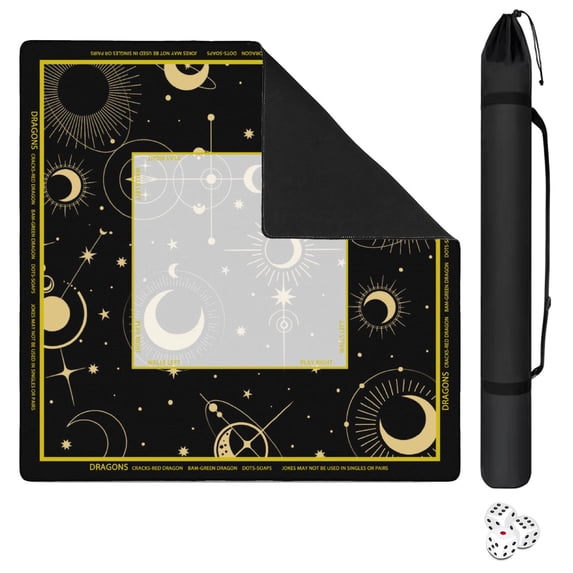 Boho Mahjong Mat with Rules, 31.5*31.5in Anti Slip American Mahjong Mat for Table, Noise Reduction, Neoprene Mah jongg Mats with Carrying Bag & 3 Dices, Mahjong Supplies Gift, Board Tile Games Mats