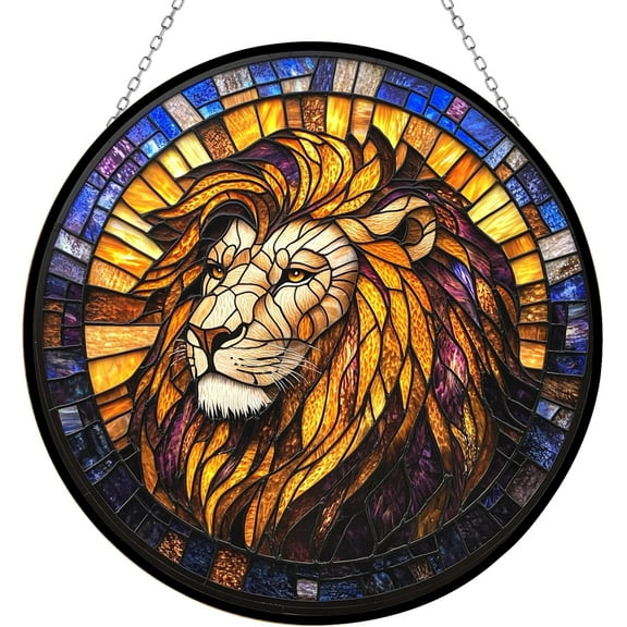 Boho Majestic Lion Head Stained Glass Suncatcher Window Hanging, Gothic Dragon Christmas Ornaments for Fiction Lovers, Dinosaur Room Decor for Nursery New Home Gifts