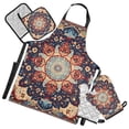 thumbnail image 1 of Boho Mandala 5 Pcs Kitchen Set Heat Resistant Oven Mitts and Non-Slip Pot Holders with Adjustable Cooking Apron, 1 of 6
