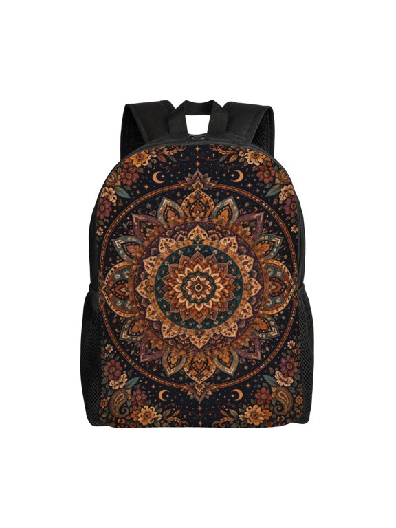 Boho Mandala Celestial Backpack Full Front Print Travel Laptop Bag for Men and Women